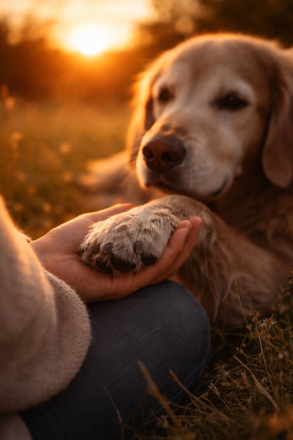 Hundepfote in einer Hand, ein stiller Moment des Abschieds