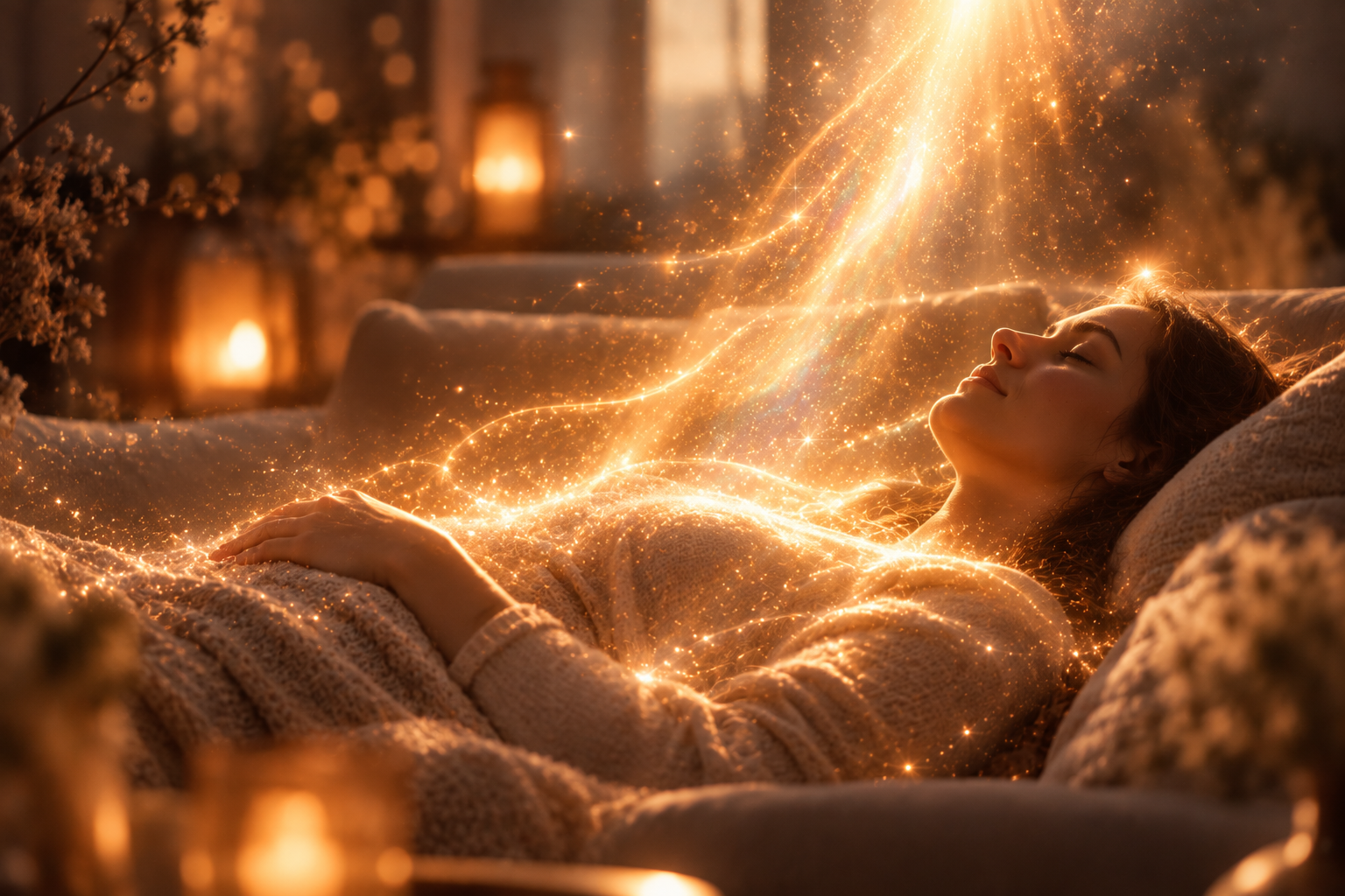 Ruhender Mensch in goldenem Licht als Symbol für Fernreiki für dich